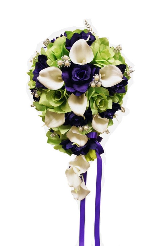 Cascade Wedding Bouquet Lime Apple Green And Regency Royal Etsy