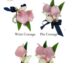 Boutonnière corsage au poignet - Tulipe calla douce au toucher réel - Bal des finissants/Retours au foyer/Mariage/Danse/Cérémonies