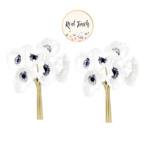 Pack of 2-Total 12 Stems Soft Natural Touch Poppy with navy blue center