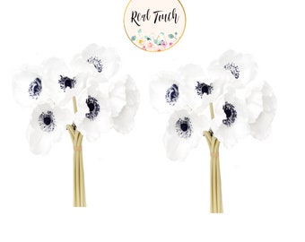 Pack of 2-Total 12 Stems Soft Natural Touch Poppy with navy blue center