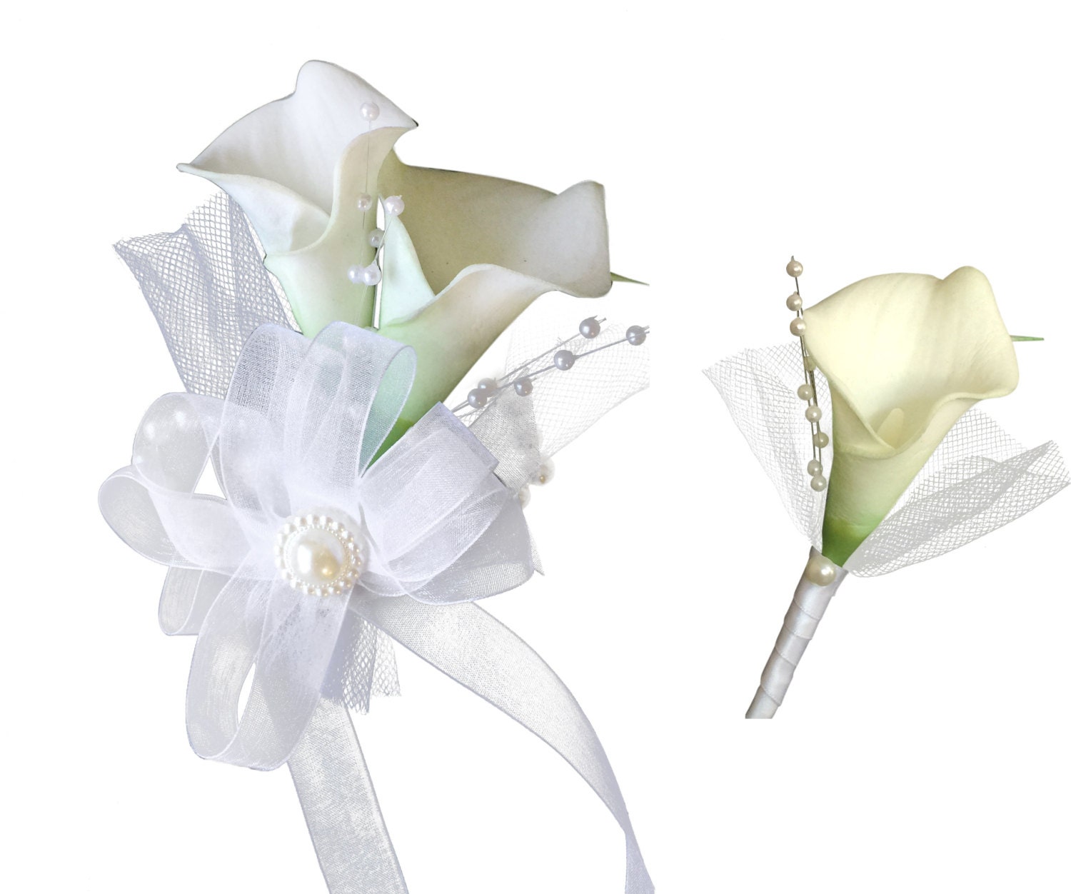 2PCS Wrist Corsage And Boutonniere Set Mini Lilies Many colors to pick from 