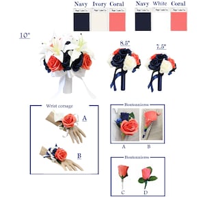 Build your wedding package-Navy Coral White or Ivory theme-Bouquet,corsage,boutonniere,Loose rose