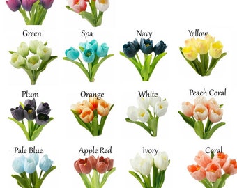 Pack of 2 Bundles-total 10 Medium Open real touch tulips-16 colors