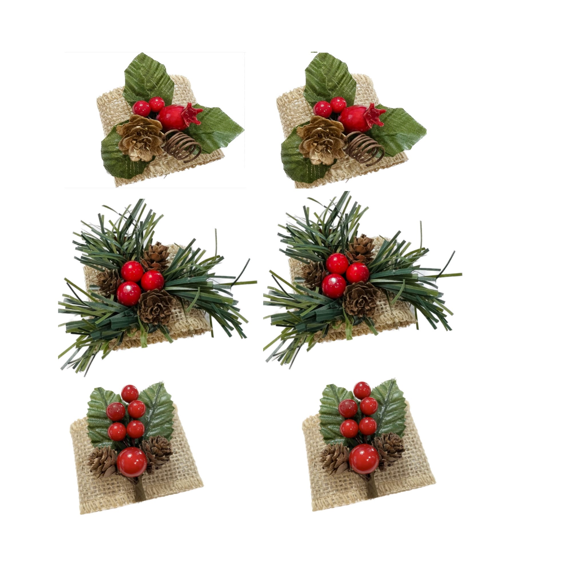 Burlap Berry Pine Cone Napkin Ring holders Christmas Table