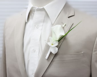 Pick style of boutonniere and ribbon color-keepsake artificial quality calla lily boutonniere prom event meeting dance