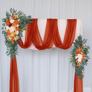 Set of 2-Fall Wedding Arch Flowers Hanging Flower Arrangement Rose Arbor Backdrop Brunt Orange Terracotta Floral Party Autumn Outdoor Decor