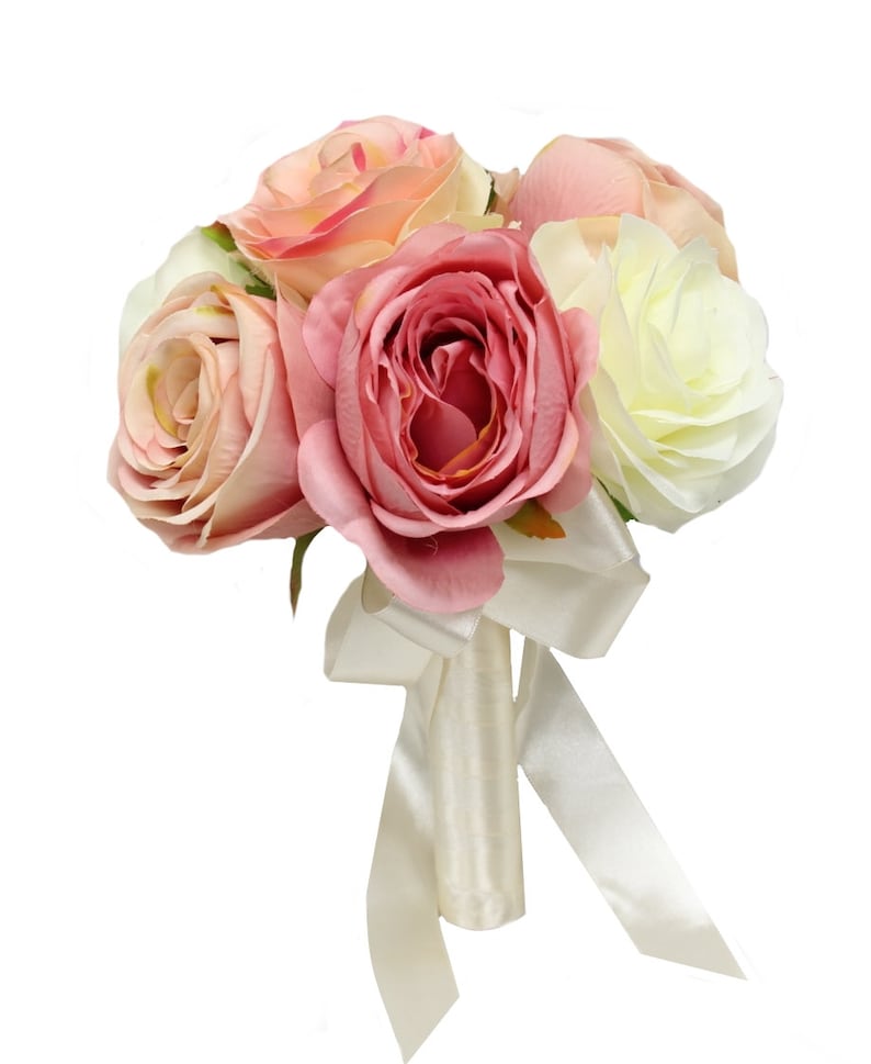 Cascading Bouquet-Ivory Shades of pink lily rose bouquet keepsake artificial flowers image 2