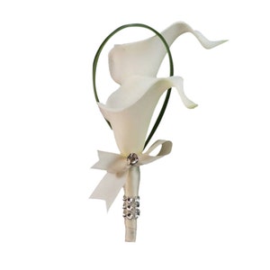 Boutonniere-Real touch calla lily with ribbon bow(Pick ribbon color)