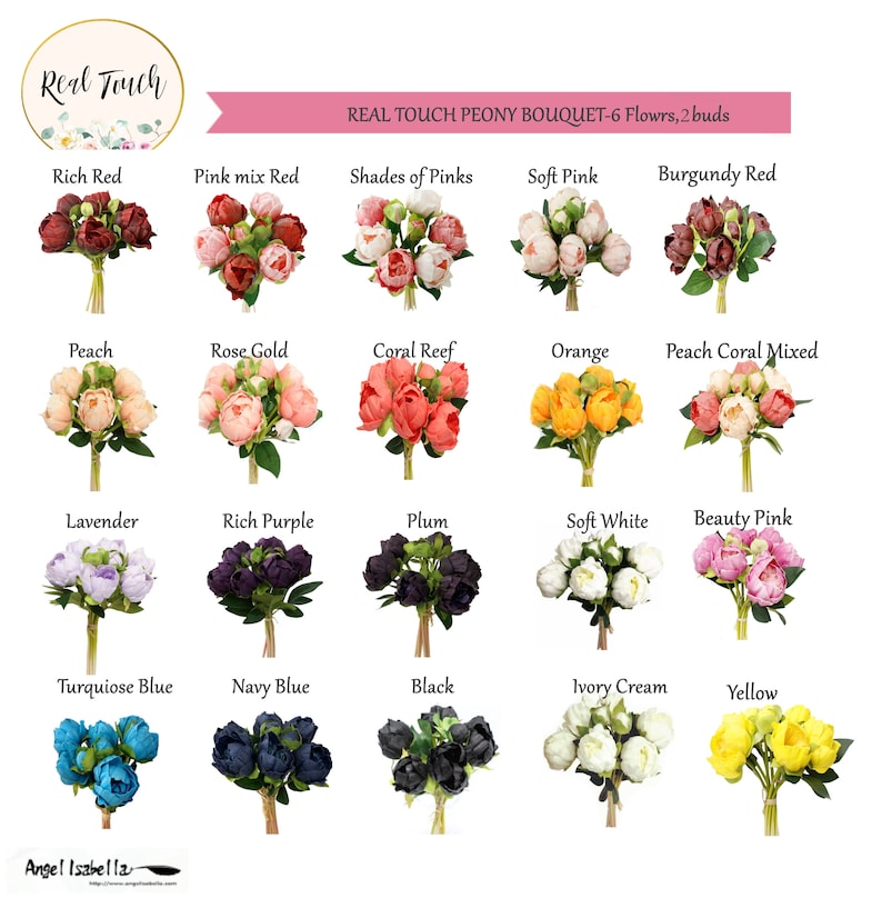 Real Touch Peony Bouquet Bellini Blush Living Coral Apple Red Etsy