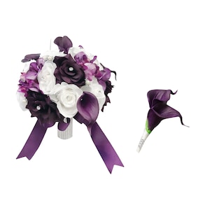 Bouquet Boutonniere set-Plum White keepsake flowers