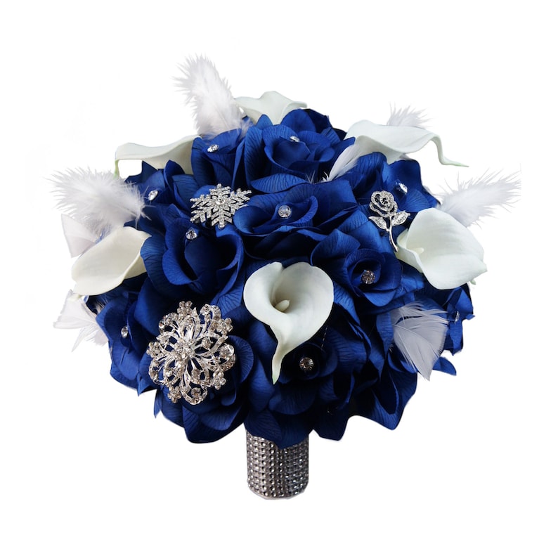 10 Wedding Bouquet Royal Blue Roses Calla Lilies | Etsy