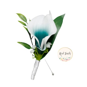 handmade in GA,USA-Real Touch  Picasso Teal calla lily Boutonniere-Pin included