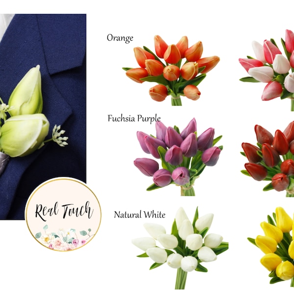 Boutonniere-Real Touch Tulips-choose colors- pin included wedding homecoming events