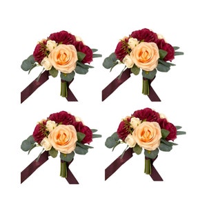 Pack of 4 keepsake artificial bouquets-Peach Burgundy Choose Rose colors