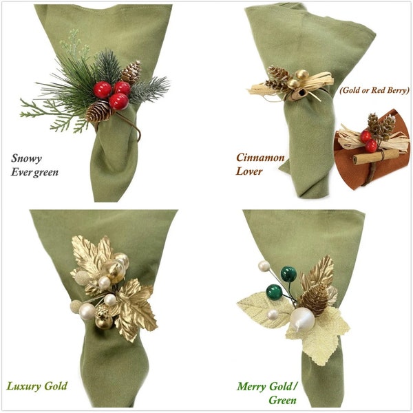 Boxed Napkin Rings-Holiday Nature-inspired collection-Berry Pine cone Wonderland Snowy Metallic Holiday Party decor
