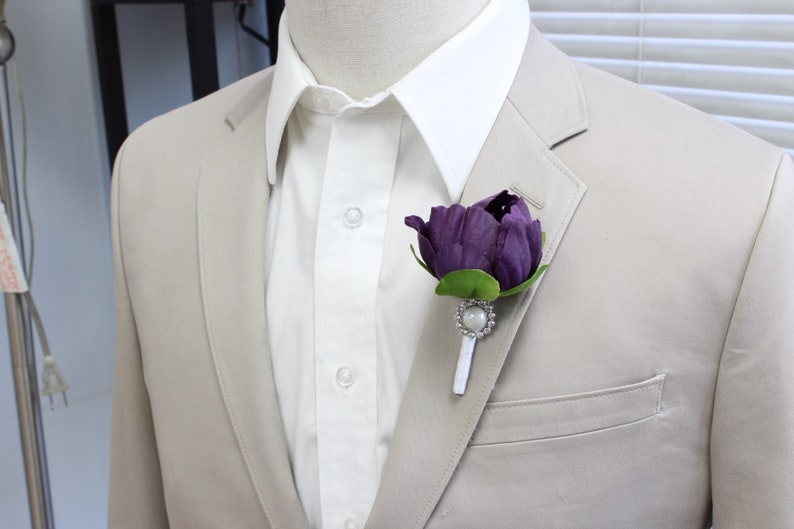 turquoise Boutonniere-Real touch faux keepsake peony-choose color plum white blush purple,spft pink light coral