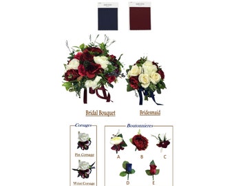 Build your package- burgundy Ivory artificial keepsake flowers bouquet boutonniere corsage