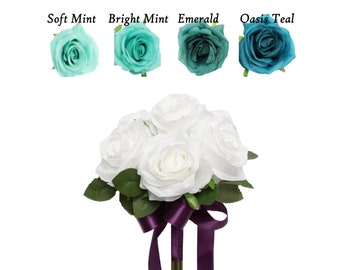 Rose Bouquet- Artificial faux handcrafted rose bouquet bridesmaid centerpiece Mint Aqua Emerald Juniper Oasis Teal