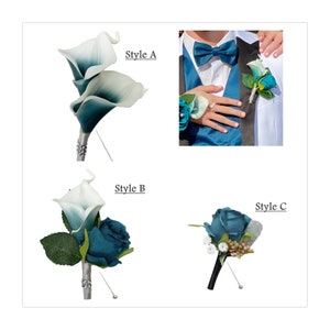 Teal collection-Boutonniere-keepsake artificial roses real touch Picasso Teal wedding groom groomsmen prom graduation flower