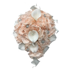 Build wedding package-Soft Blush White Silver Grey or Gold artificial rose calla lily bouquet corsage boutonniere