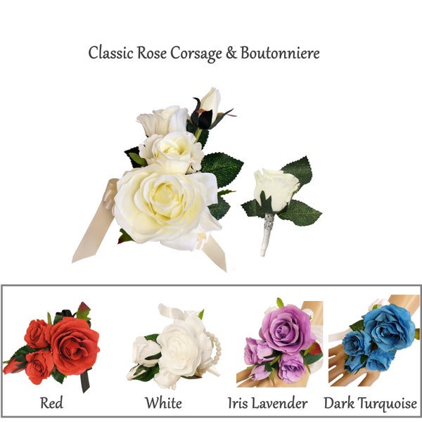 Set of 2-Classic Keepsake Hand crafted rose wrist corsage and boutonniere-Prom Wedding formal events