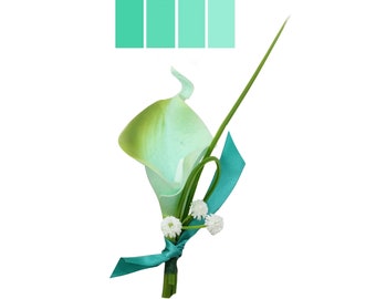 Boutonniere - Life Like Real Touch Calla Lily Aqua Green Jade mariage boutonniere souvenir de fleurs artificielles