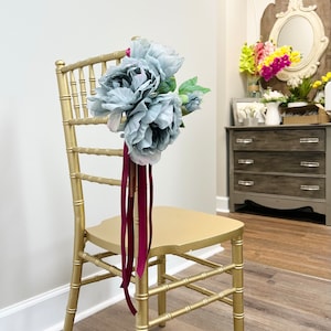 Chair Aisle marker Church pew lantern Arch decoration flowers shades of grey long lasting artificial flower