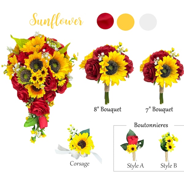 Build your wedding package-Artificial Sunflower Rose Baby's breath package-bouquet corsage boutonniere