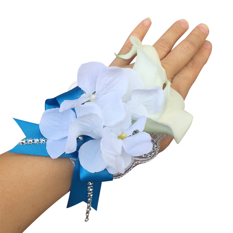 Wrist Corsage-Pick Hydrangea color and Ribbon color.