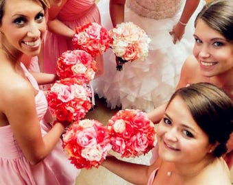 Build Your wedding package-Keepsake Long lasting Shades of Coral, Pink, Peach, Tangerine flowers