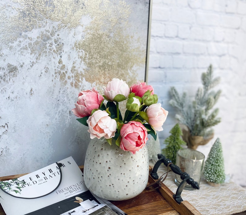 Real Touch Peony Bouquet Bellini Blush Living Coral Apple Red Etsy