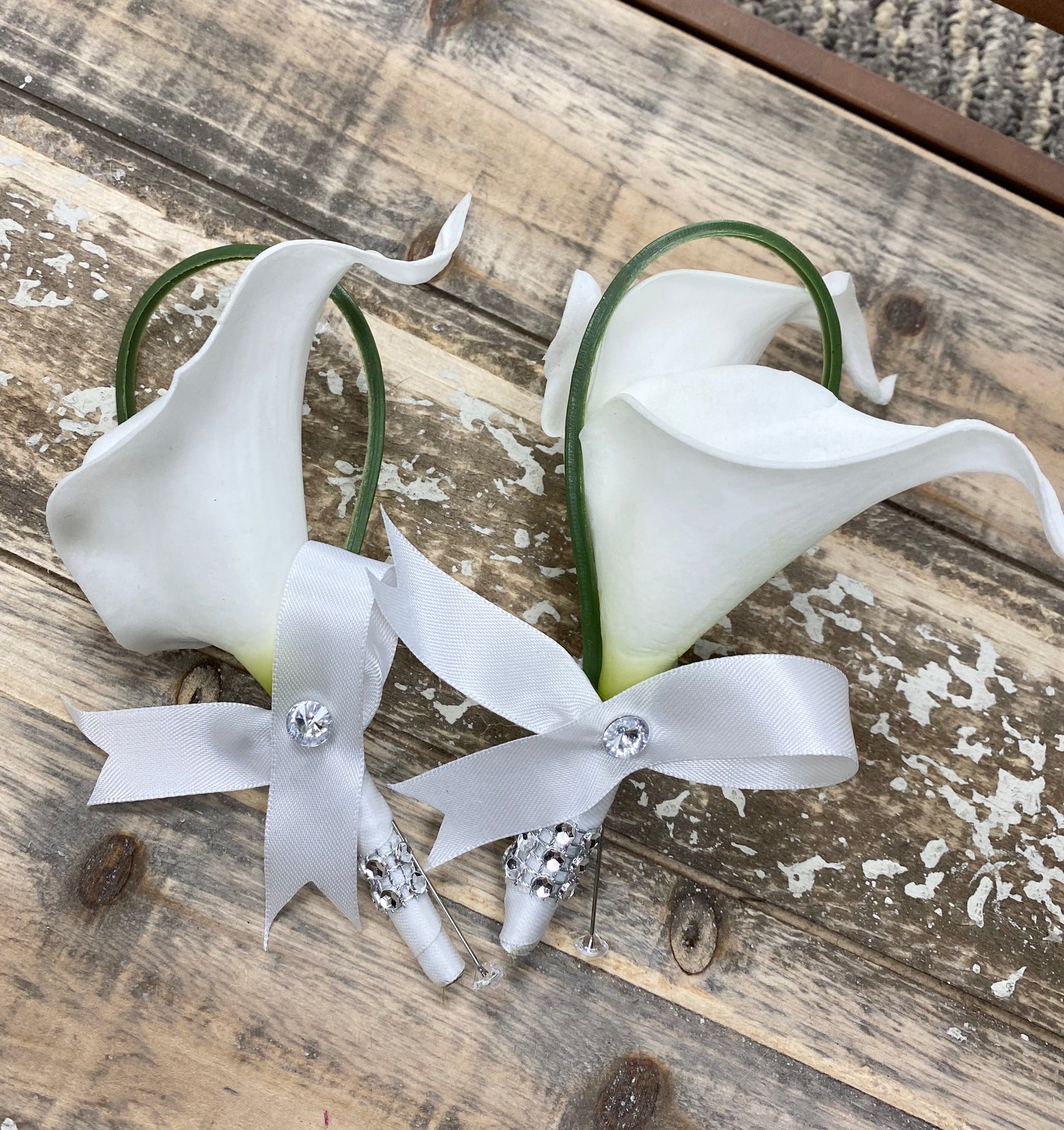 Elegant White Real Touch Calla Lily Bouquet Corsage Etsy
