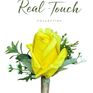 Real Touch Boutonniere-Yellow real touch rose prom wedding event flower