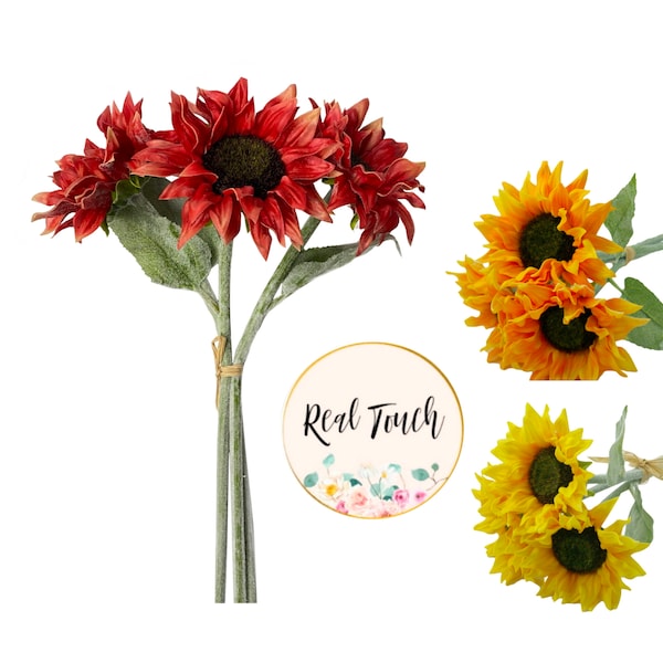 Real touch artificial Sunflower with frosted stem and leaves