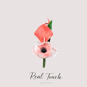 Corsage or boutonniere-real touch Calla lily Plumerias Frangipani artificial beach prom wedding coral peach flower