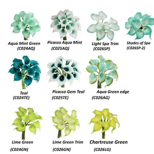 Real Touch Calla lily -Eco friendly Latex Free- Green Theme Lime Gem Teal Aqua Mint Spa DIY bouquet corsage boutonniere centerpiece cake