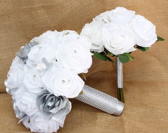 Wedding bouquet boutonniere corsage White Silver rose rhinestone artificial flowers artificial bridal bridesmaid prom flowers