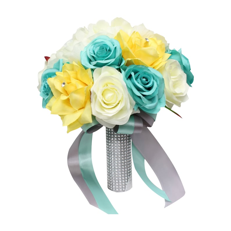 Bouquet-Spa Aqua Blue yellow cream rose bouquet