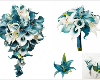 Oasis Teal collection-build your wedding package-cascade bouquet bridal corsage boutonniere