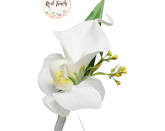 handmade in GA,USA-Real Touch Boutonniere-Calla lily Orchid -Pin included