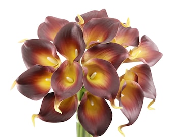 20PC Set of premium quality calla lily-long lasting colors Eco-friendly materials Burgundy brown gold