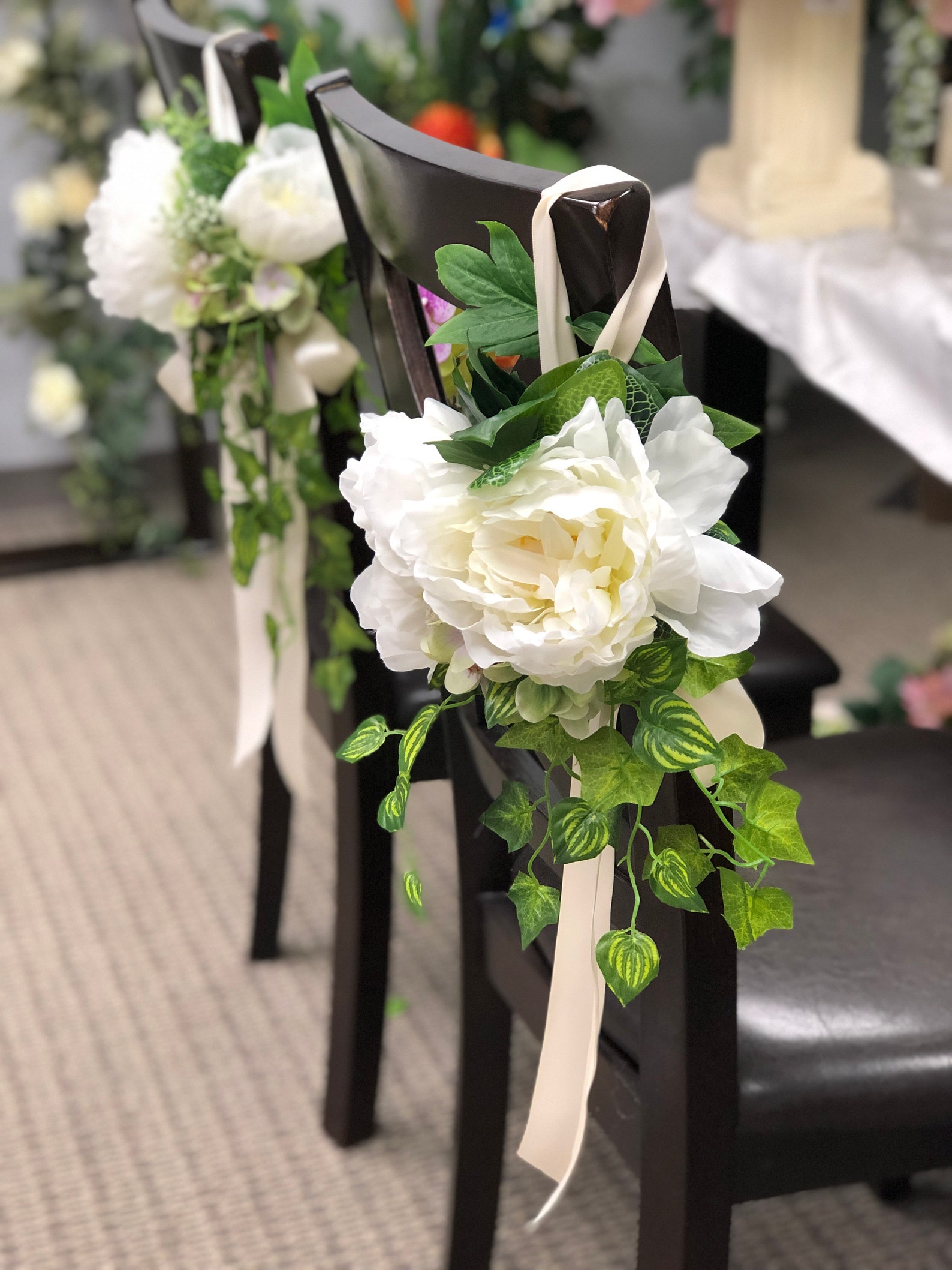 Aisle Marker Pew Flower Church Decoration Silk Ivory Peony Etsy