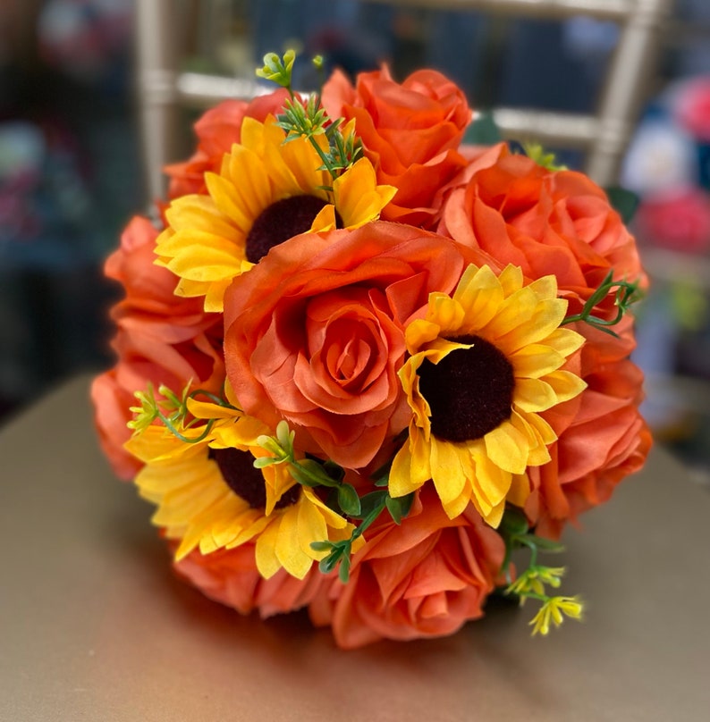 Wedding Bouquetorange Rose Sunflower Etsy