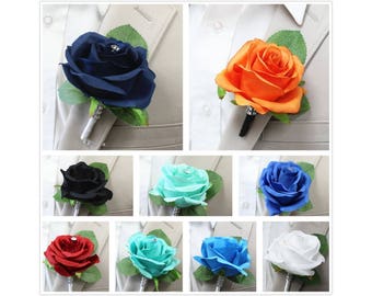 Large Rose Boutonniere-choose ribbon color medium open keepsake artificial flower-Pin included