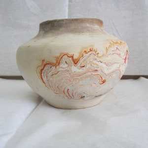 Vintage Nemadji Pottery Signed Art Swirl Native Nemadji Vase Beautiful Red Orange Pink Gray Colors Rustic Top Nemadji Vintage Pottery Art