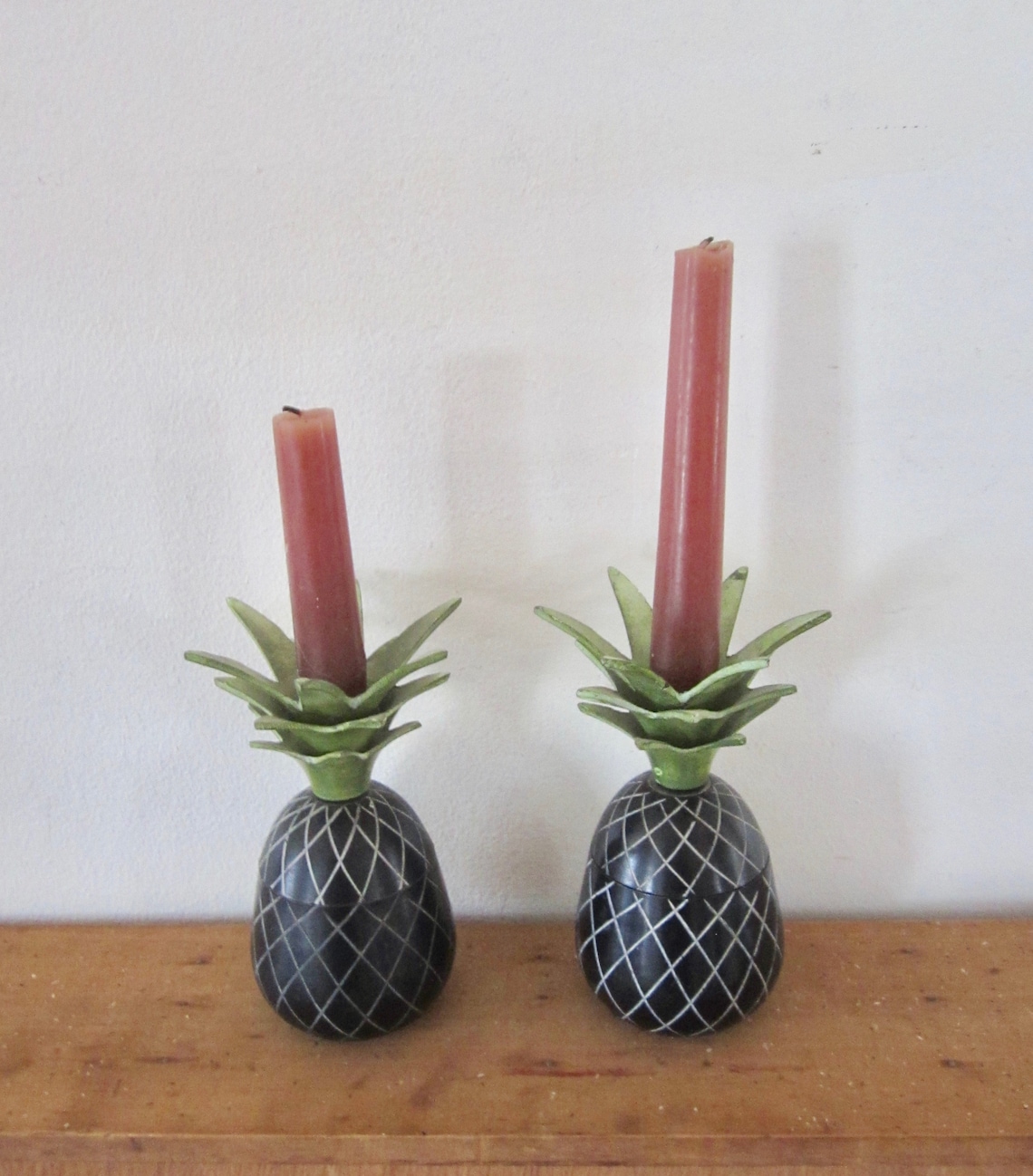 Vintage Pineapple Candlesticks Holder w/ 2 Scented Candles in Etsy