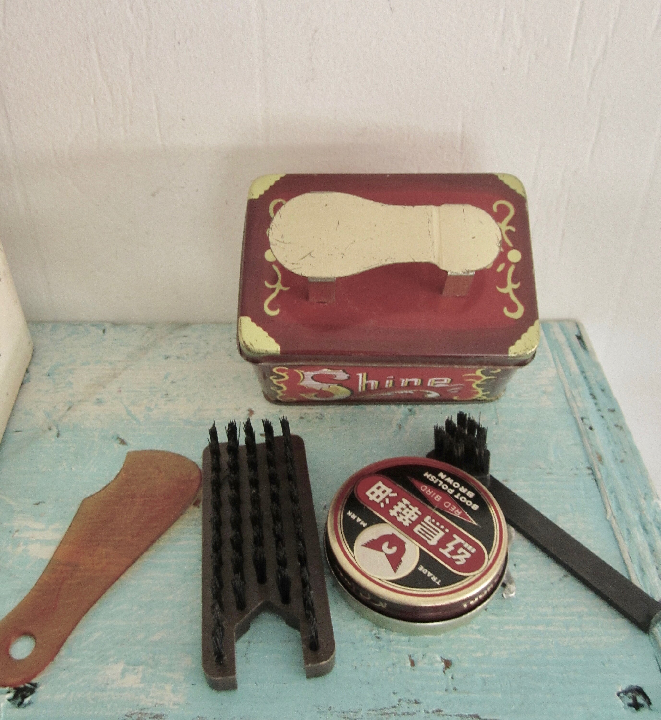 Vintage Shoe Shine Tin Box & Shoes Shine Kit Supplies Awesome Etsy