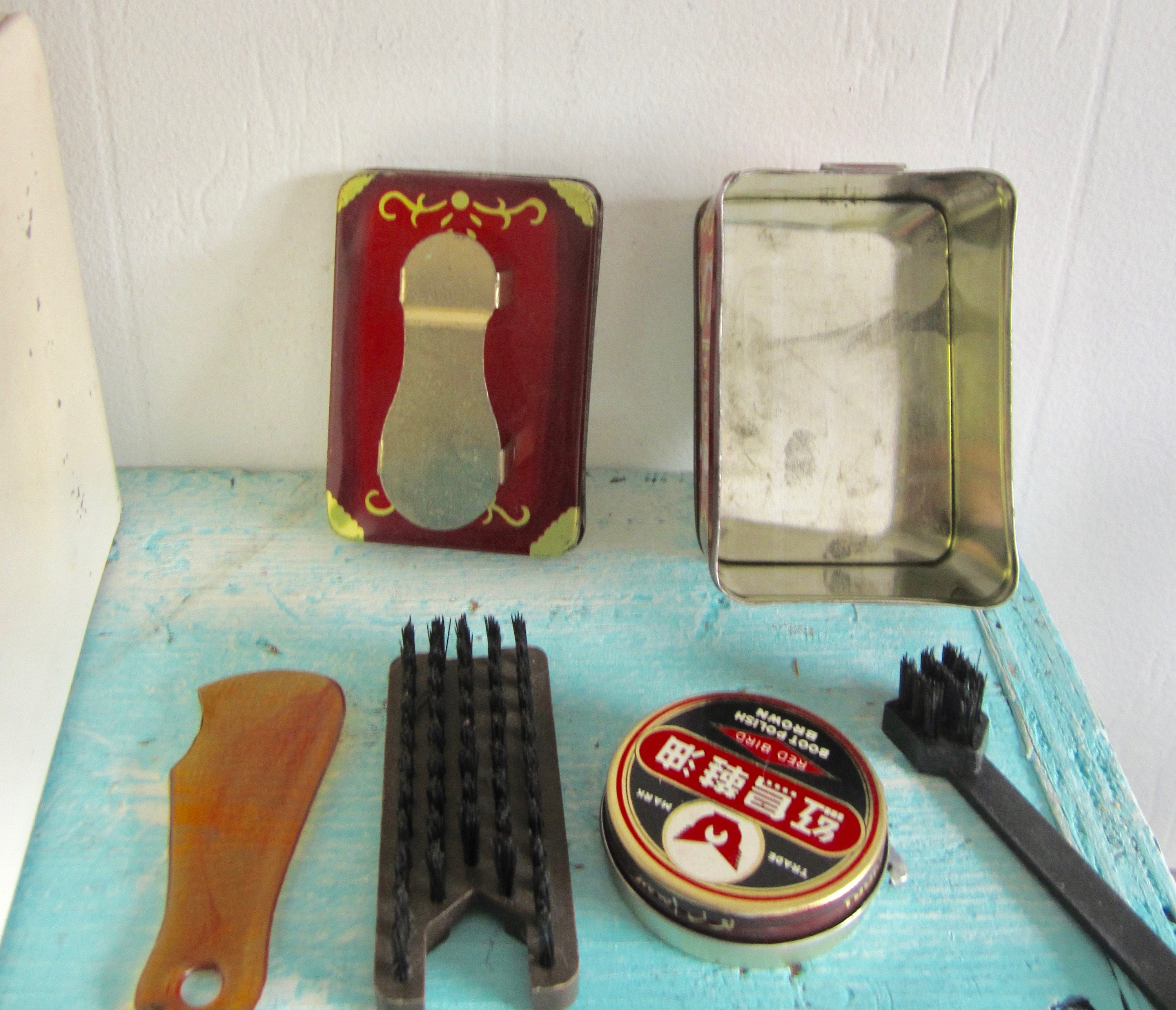Vintage Shoe Shine Tin Box & Shoes Shine Kit Supplies Awesome Etsy
