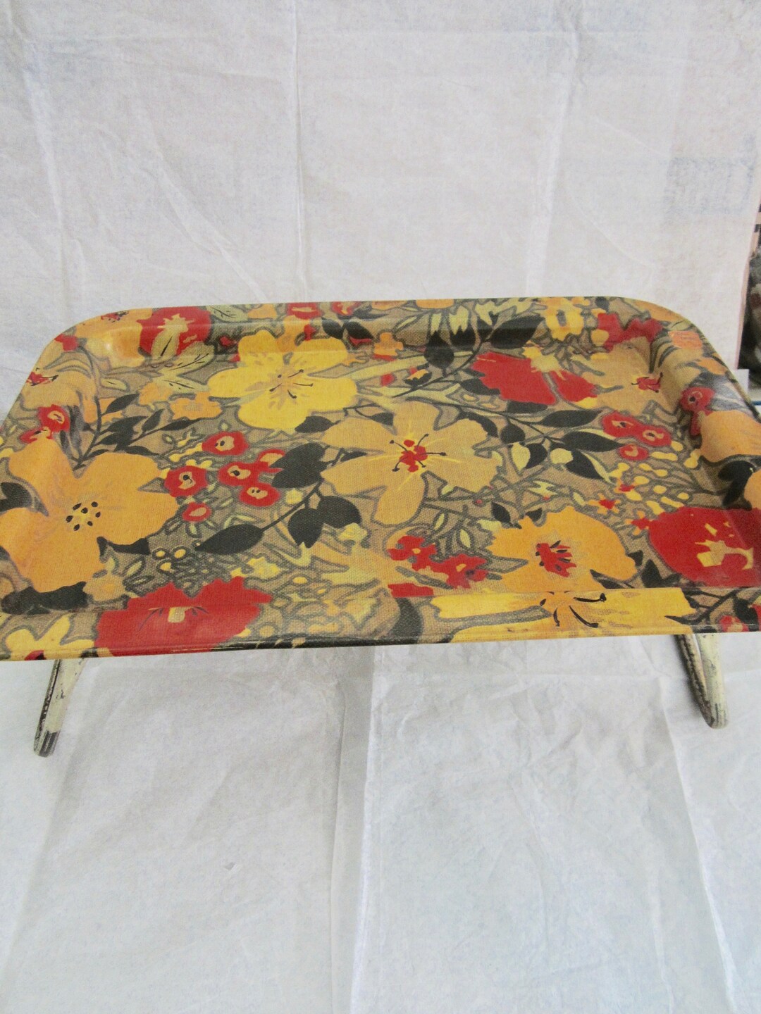 Vintage Breakfast in Bed Tray Floral Folding Metal Tray Canvas Fabric ...