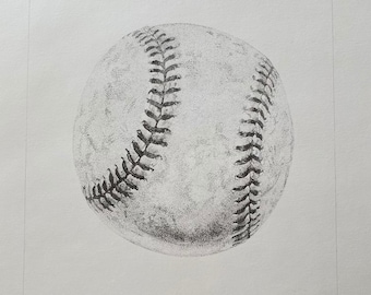 Baseball, Black and White, Pen and Ink Pointillism Illustration (Prints)